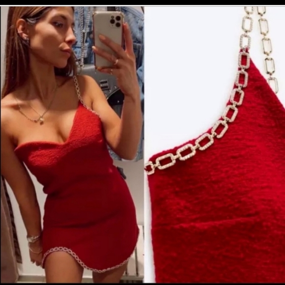 Zara Tweed Mini Dress With Gold Chain Trim NWT Bloggers Favorite 😍 - Picture 14 of 16